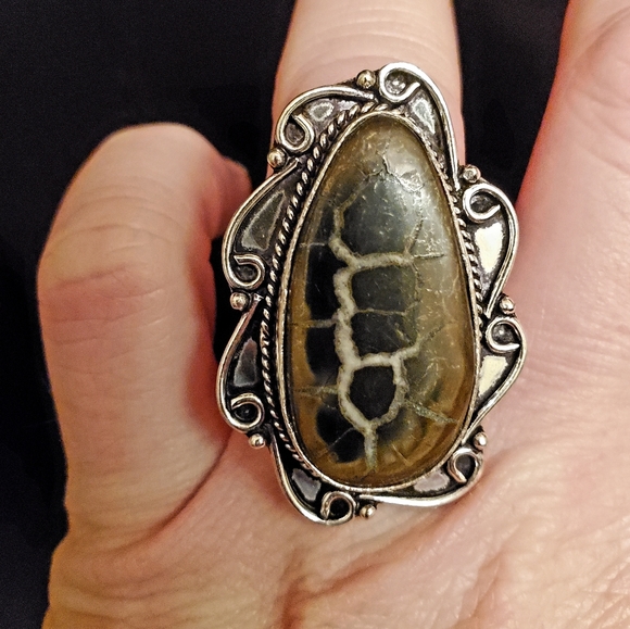 New Mud Crack Jasper Fossil 925 Silver Ring. - Picture 3 of 8